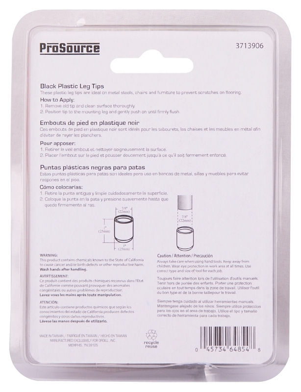 LEG TIP PLASTIC 7/8 INCH BLACK