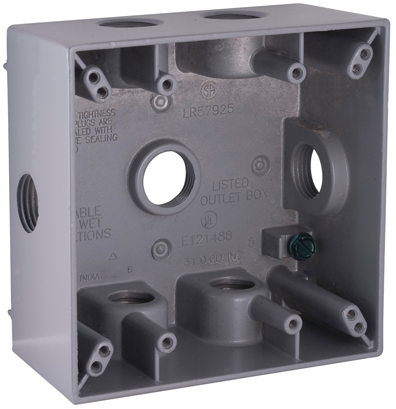 BOX OUTLT ALUM 2G 31CU 7KO GRY