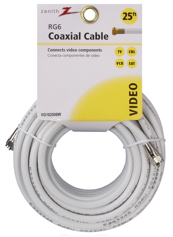 CABLE COAX RG6/F CONN 25FT WHT