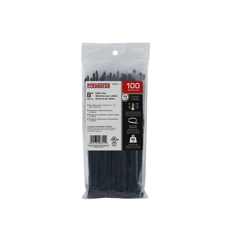CABLE TIE 8IN 40LB BLACK 100PC