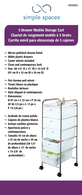 CART 5-DRAWER STORAGE STL CHRM