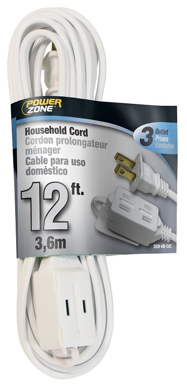 CORD EXT INDR 16/2SPTX12FT WHT