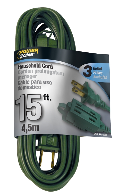 CORD EXT INDR 16/2SPTX15FT GRN