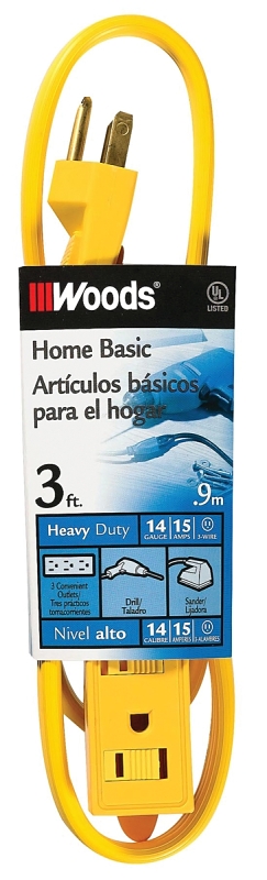 CORD EXT INDR 3OUT14/3X3FT YEL