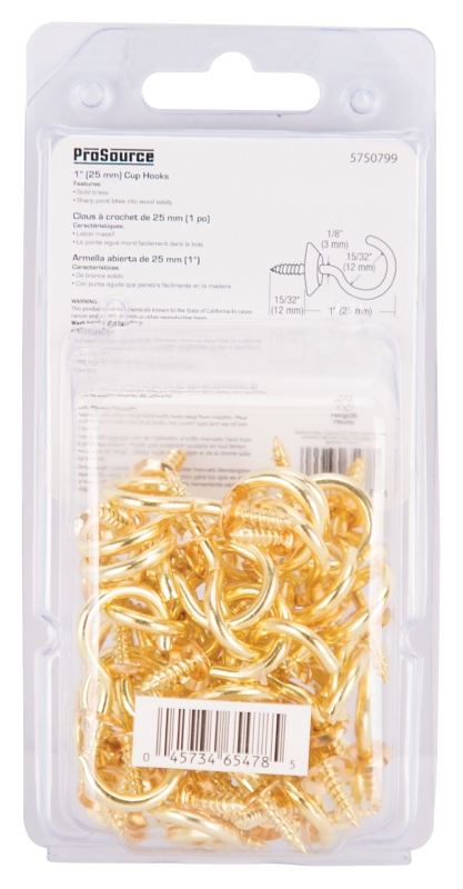 CUP HOOK SOLID BRASS 1IN      