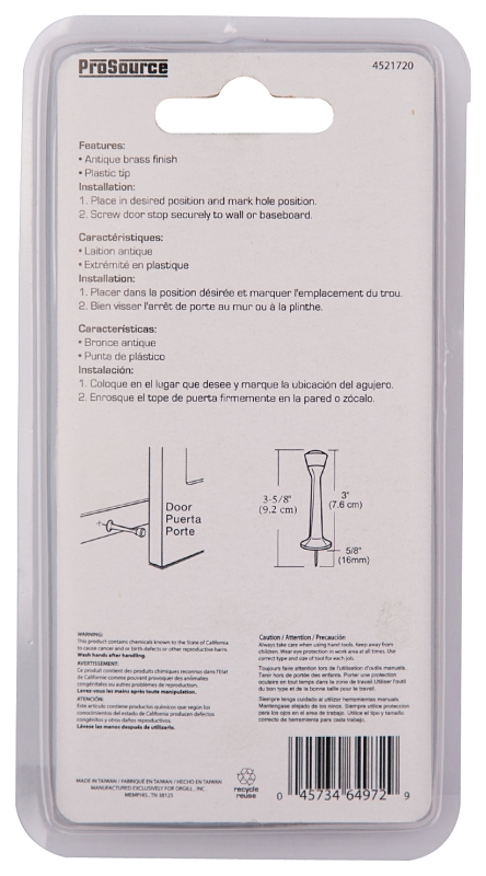 DOOR STOP RIGID 3IN ANT BRS   
