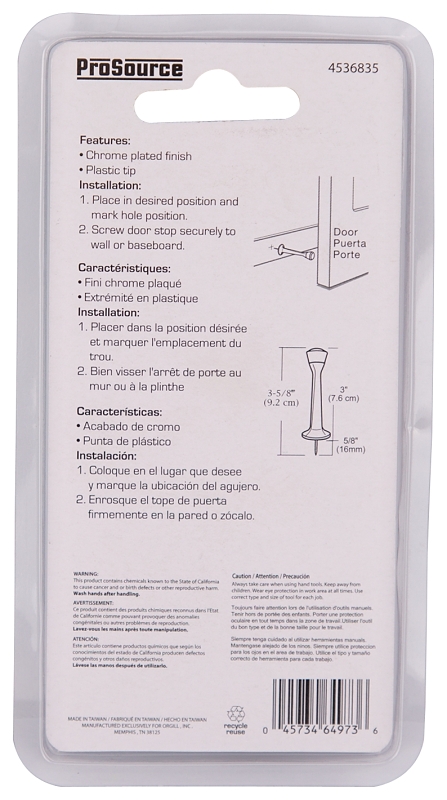 DOOR STOP RIGID 3IN CHROME    