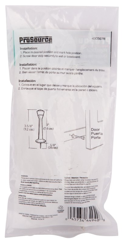 DOOR STOP RIGID 3IN SAT NIC   