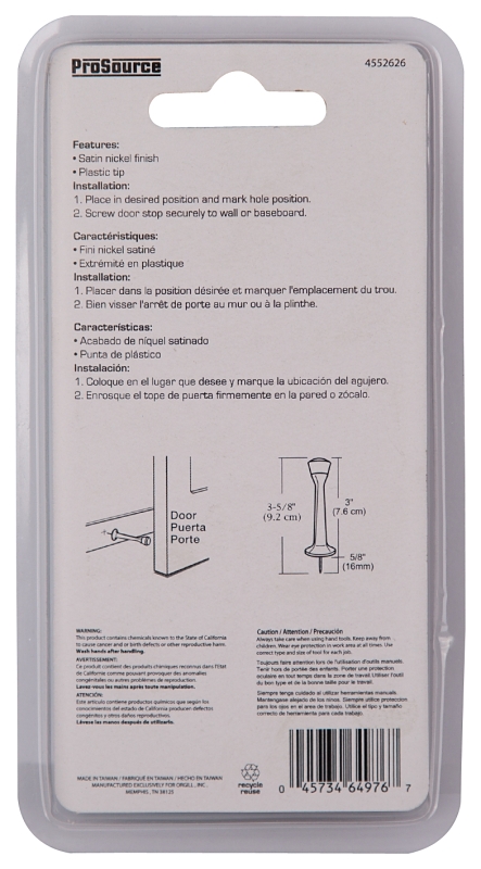 DOOR STOP RIGID 3IN SAT NIC   