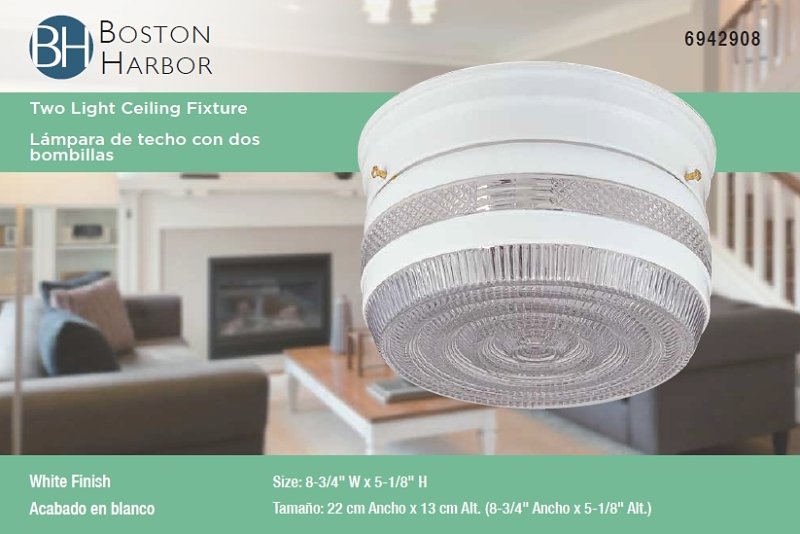 FIXTURE CEIL 2LT PRISMATIC WHT