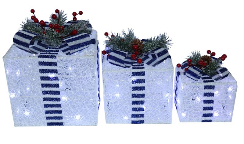 GIFT BOX W/BLU RBN MSH PLT WHT