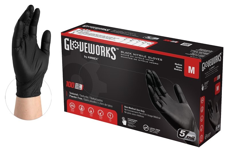 GLOVE NITRILE TXRD BLK 5MIL M 