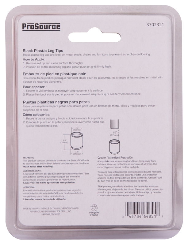 LEG TIP PLASTIC 1/2 INCH BLACK