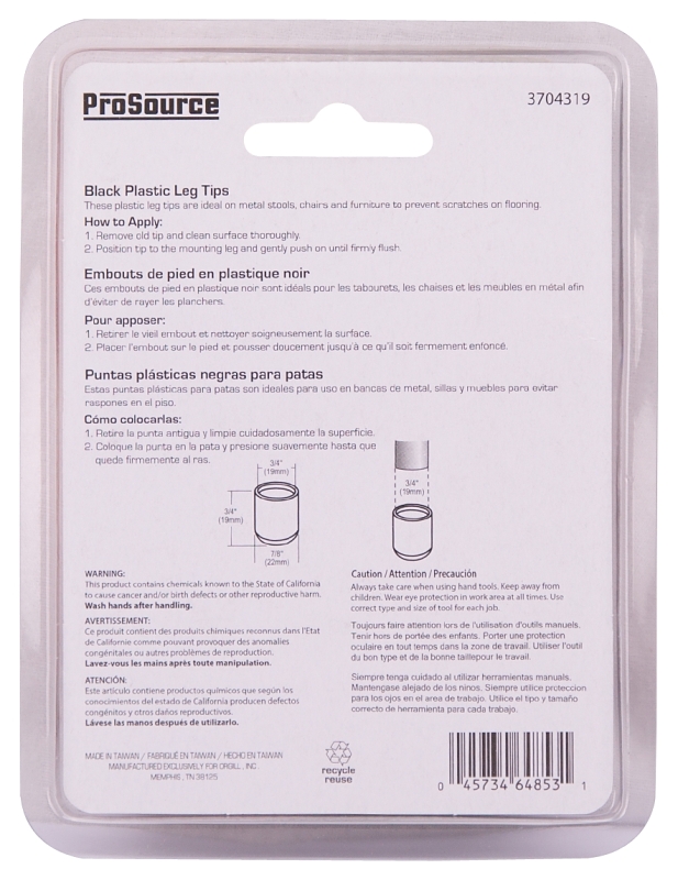 LEG TIP PLASTIC 3/4 INCH BLACK