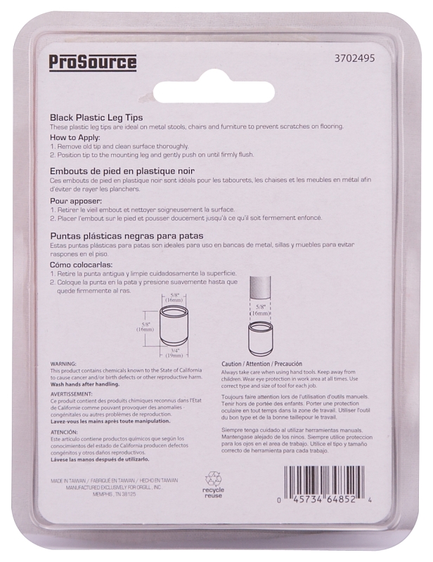 LEG TIP PLASTIC 5/8 INCH BLACK