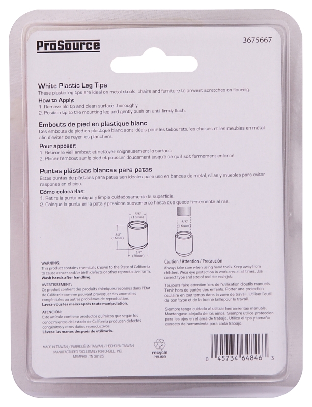 LEG TIP PLASTIC 5/8 INCH WHITE