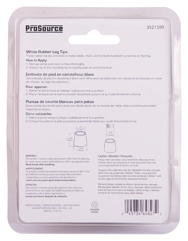 LEG TIP RUBBER 7/8 INCH WHITE 