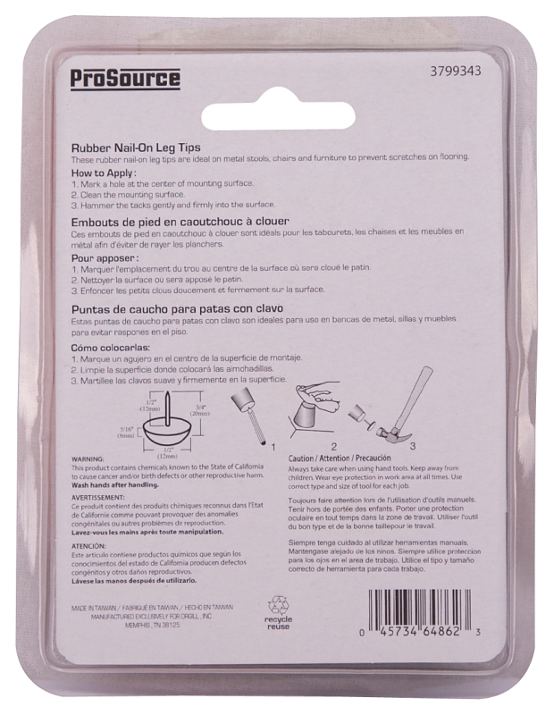 LEG TIP RUBBER NAIL 1/2IN BLK 