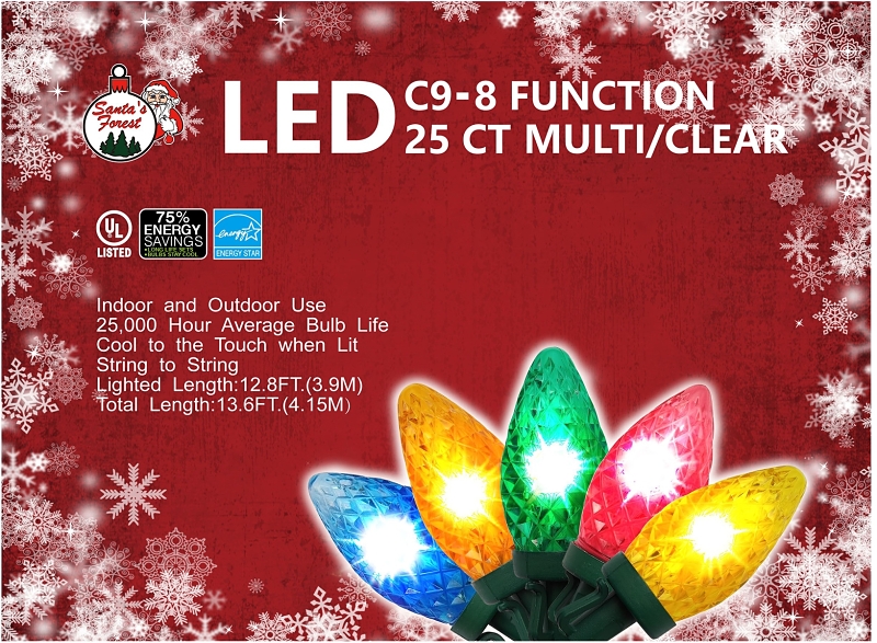 LIGHT LED C9 8 FUNC MULTI 25CT