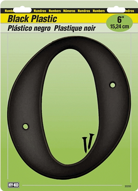 NUMBER HOUSE 0 PLASTIC 6IN BLK
