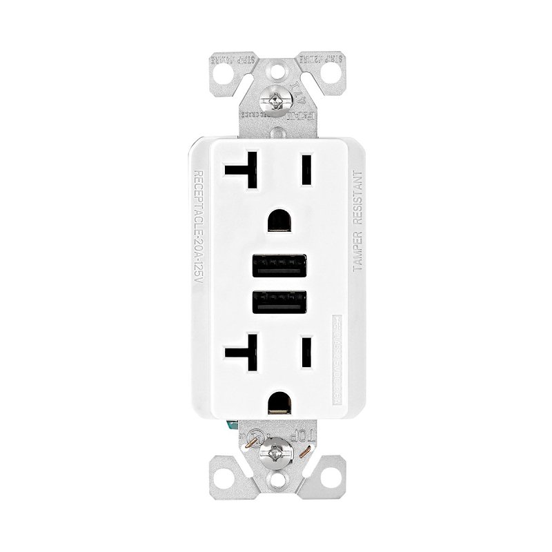RECEPTACLE DP 3.6A USB WHT 20A