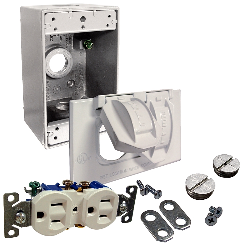 RECEPTACLE/CVR DPLX KIT WHT 1G