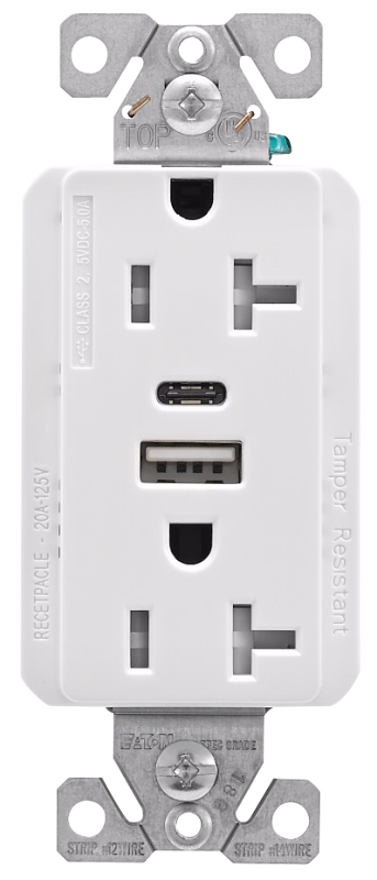 RECPT DPLX USB TYP A-C WHT 20A