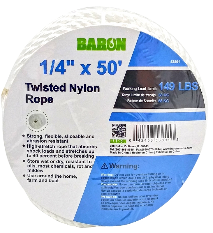 ROPE NYLON TWISTED 1/4INX50FT 