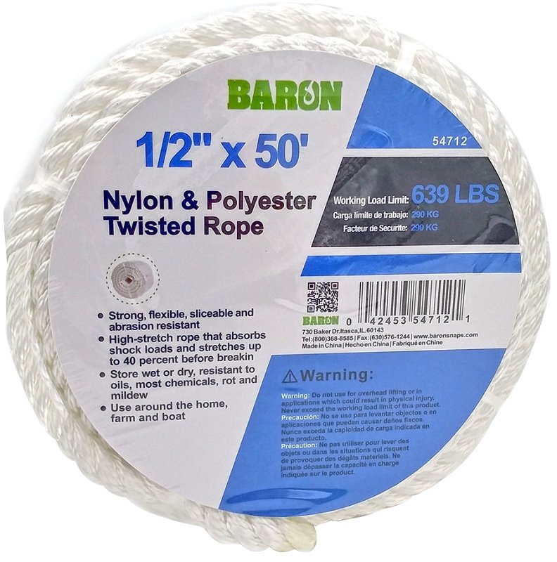 ROPE NYLON TWST WHT 1/2INX50FT