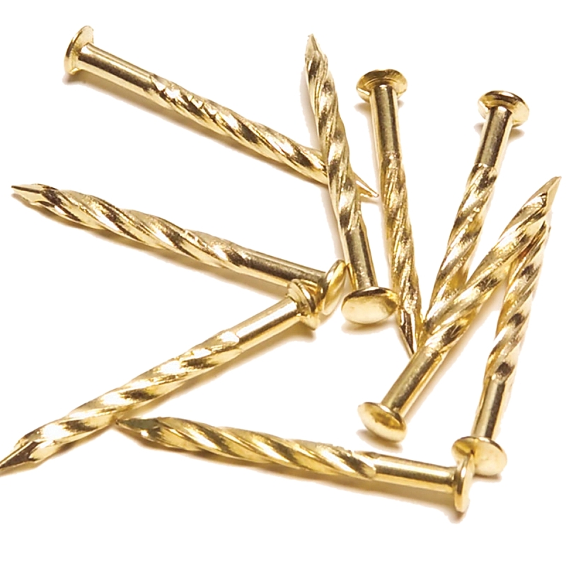 SCREW NAIL BRASS 1-1/4IN PK12 