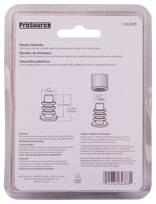 SOCKET PLASTIC 3/4IN BLK 4PC  