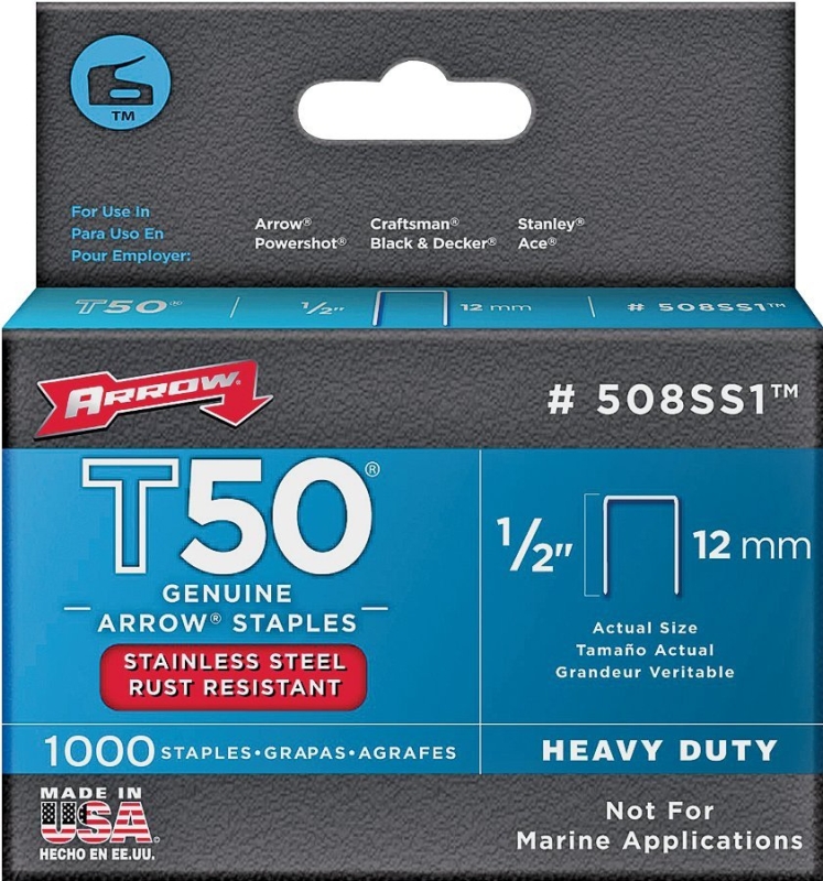 STAPLE SS T50 1000PK 1/2IN    