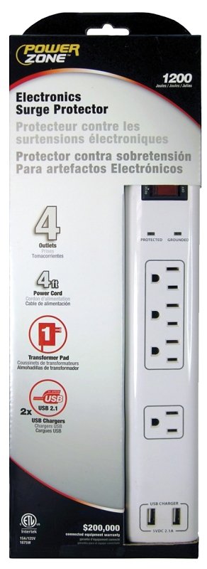 [4636569] SURGE PROT 4 OUTLET WHT 4FT CD