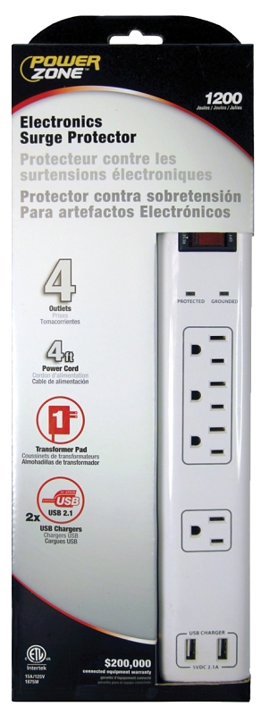 SURGE PROT 4 OUTLET WHT 4FT CD