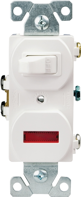 SWITCH/PILOT LIGHT WHT 1P 15A 