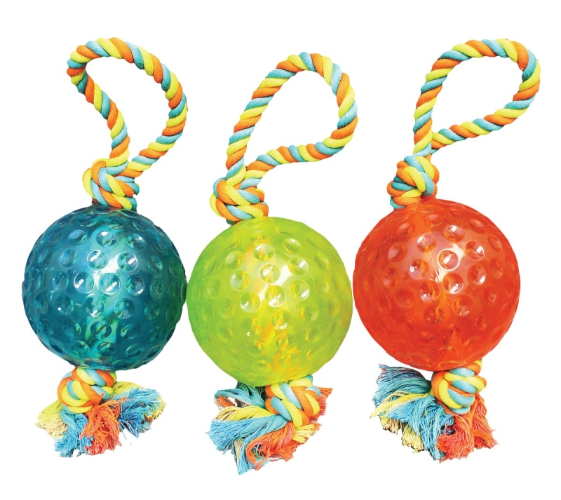TOY PET TUG 5IN BALL W/ROPE   