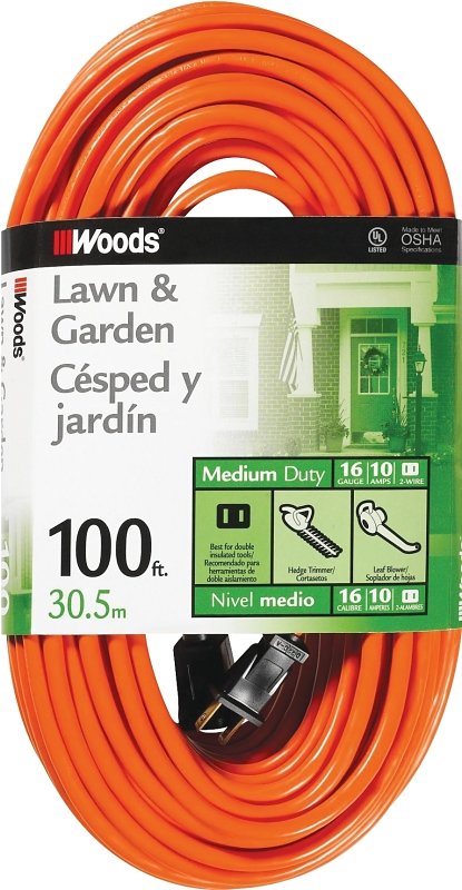 CORD EXT OUTDR 16/2X100FT ORG 