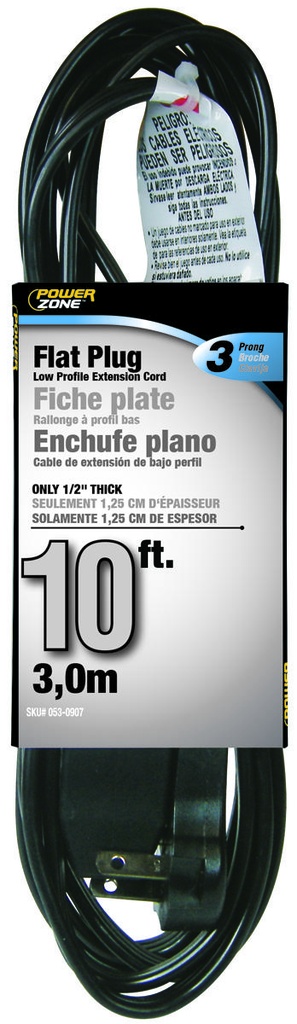 CORD FLT EXT 16/3 3OUT 10FTBLK