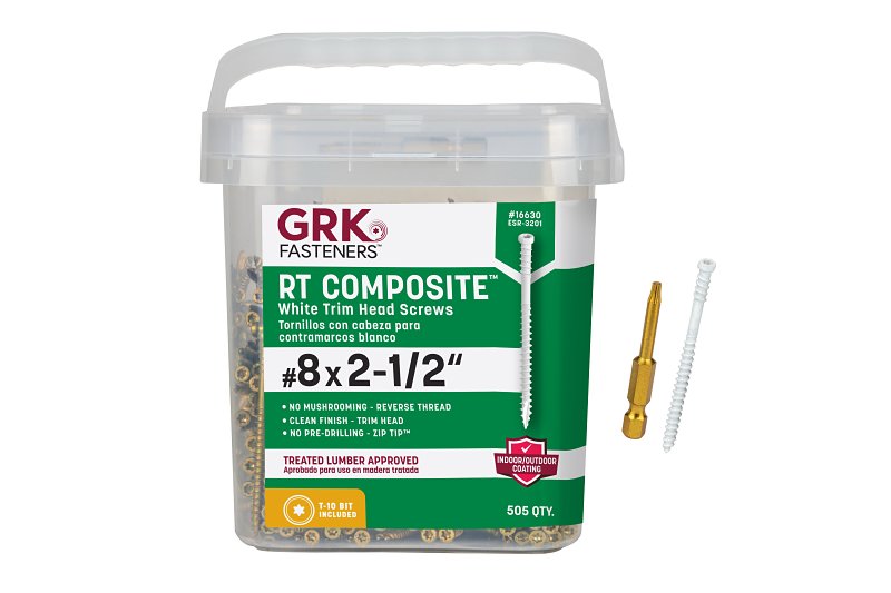 SCREW RT CMPST TRIM WHT 8X2-1/