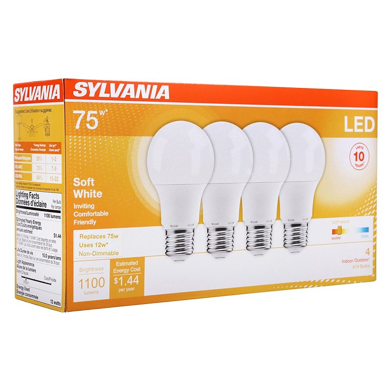 BULB LED A19 10YR 27K 4PK 75W 