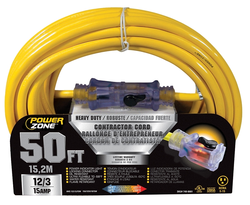 CORD EXT 12/3 SJTOW X 50FT YEL