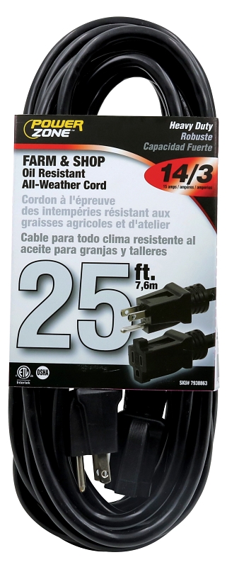 CORD EXTSN BLK 14/3 SJTOW 25FT