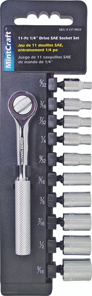 SOCKET SET 11PC 1/4DRIVE SAE  