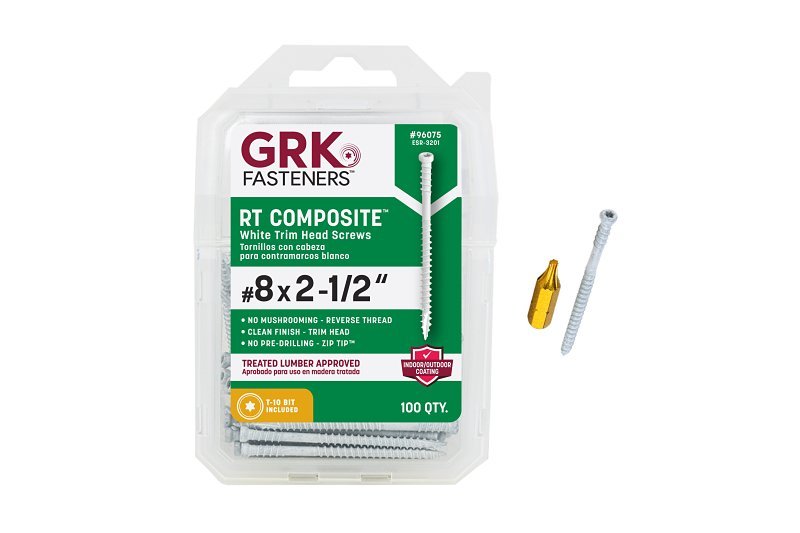 SCREW RT CMPST TRIM WHT 8X2-1/