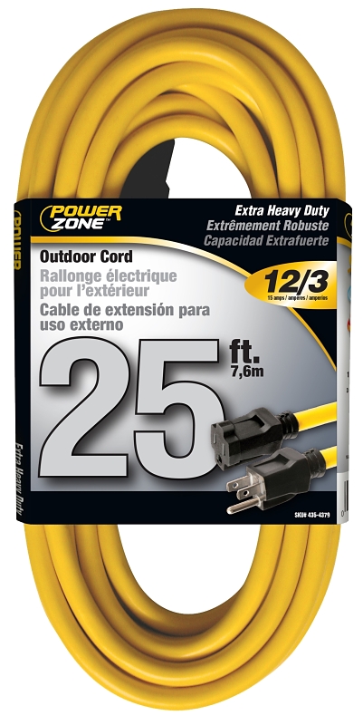CORD EXT OUTDOOR 12/3X25FT YEL