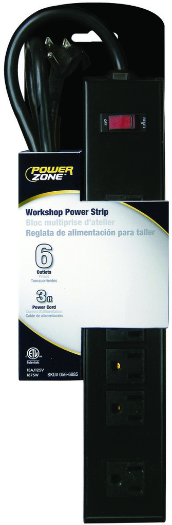 POWER STRIP BLK METAL 6OUT 3FT