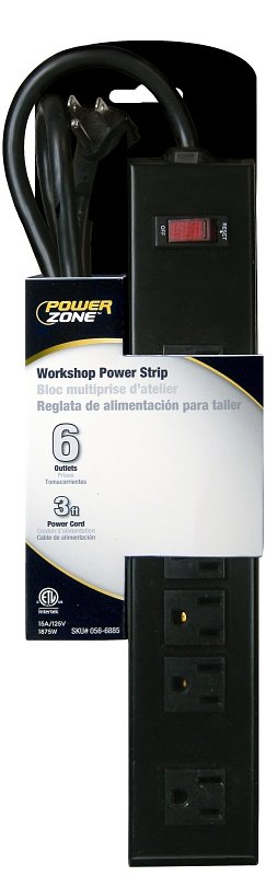 POWER STRIP BLK METAL 6OUT 3FT