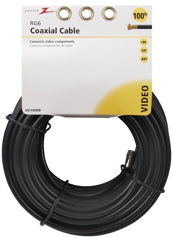 CABLE COAX RG6/F CONN100FT BLK