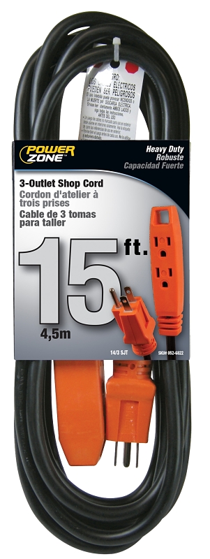 CORD WRKSP 3OUT BLK/ORG 15FT  