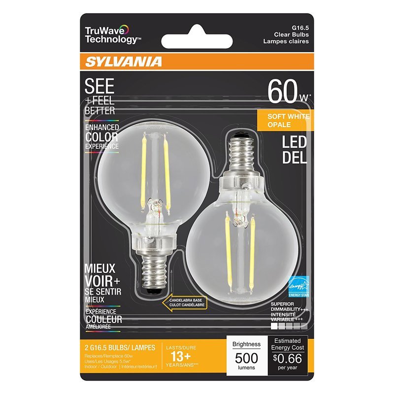 BULB LED G16.5/C CLR SFTWHT 5W